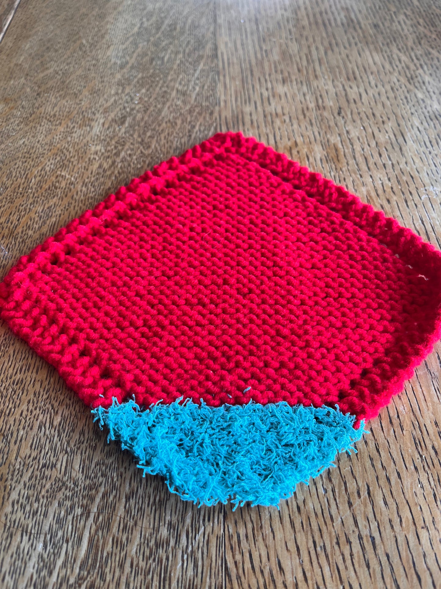 Red Dish Cloth with Blue Scrubby Tips