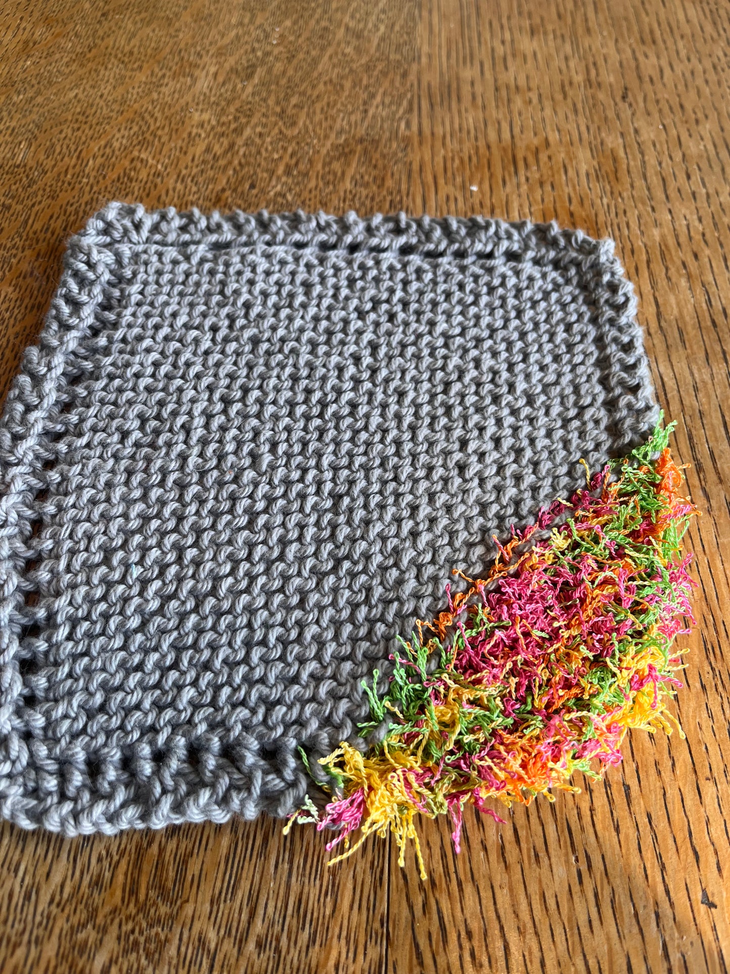 Grey Dishcloth with multicolor scrubby tips