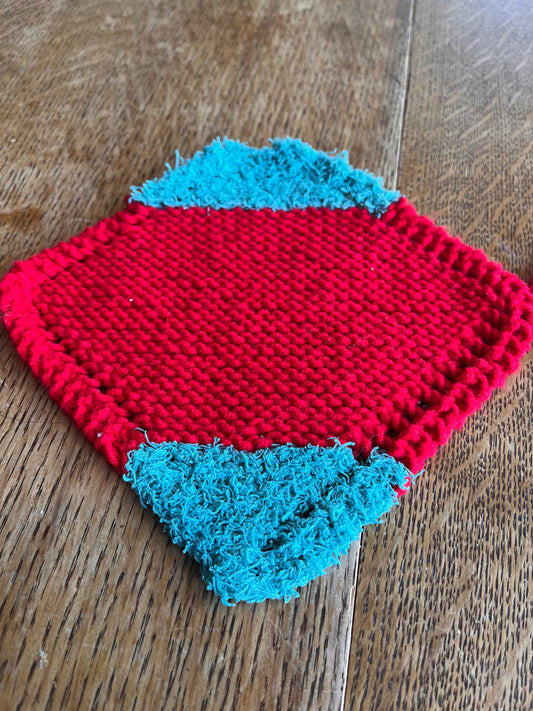 Red Dish Cloth with Blue Scrubby Tips